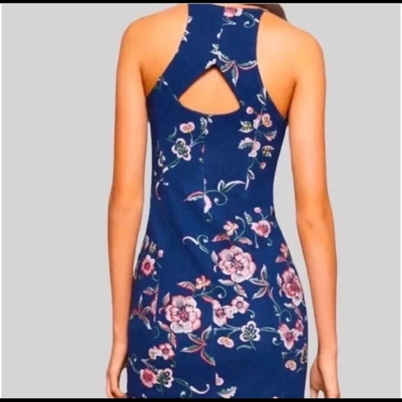 BCBGeneration floral print racer back blue fit mini dress Sz 2 - Picture 3 of 9